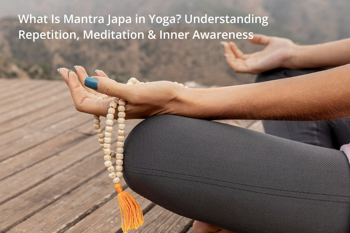 Practitioner performing mantra japa meditation in yoga practice